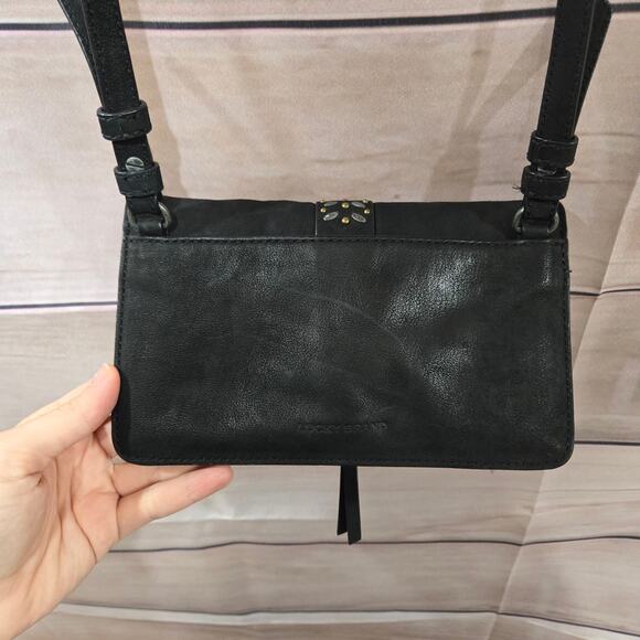 Lucky Brand Black Leather Studded Flap Sher Crossbody Bag Boho Small Purse - Picture 11 of 16